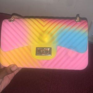 Colorful purse pink, yellow, light blue